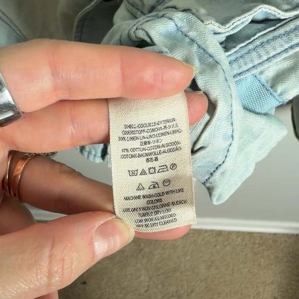 Free People Jean Jacket Light Wash Embroidered Linen Blend Boho Size Small Wm’s - Picture 5 of 7